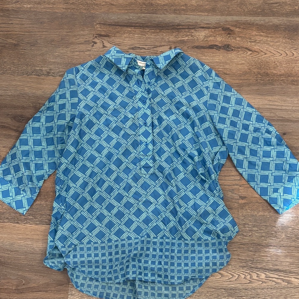 Coldwater Creek Blue and White Patterned Blouse